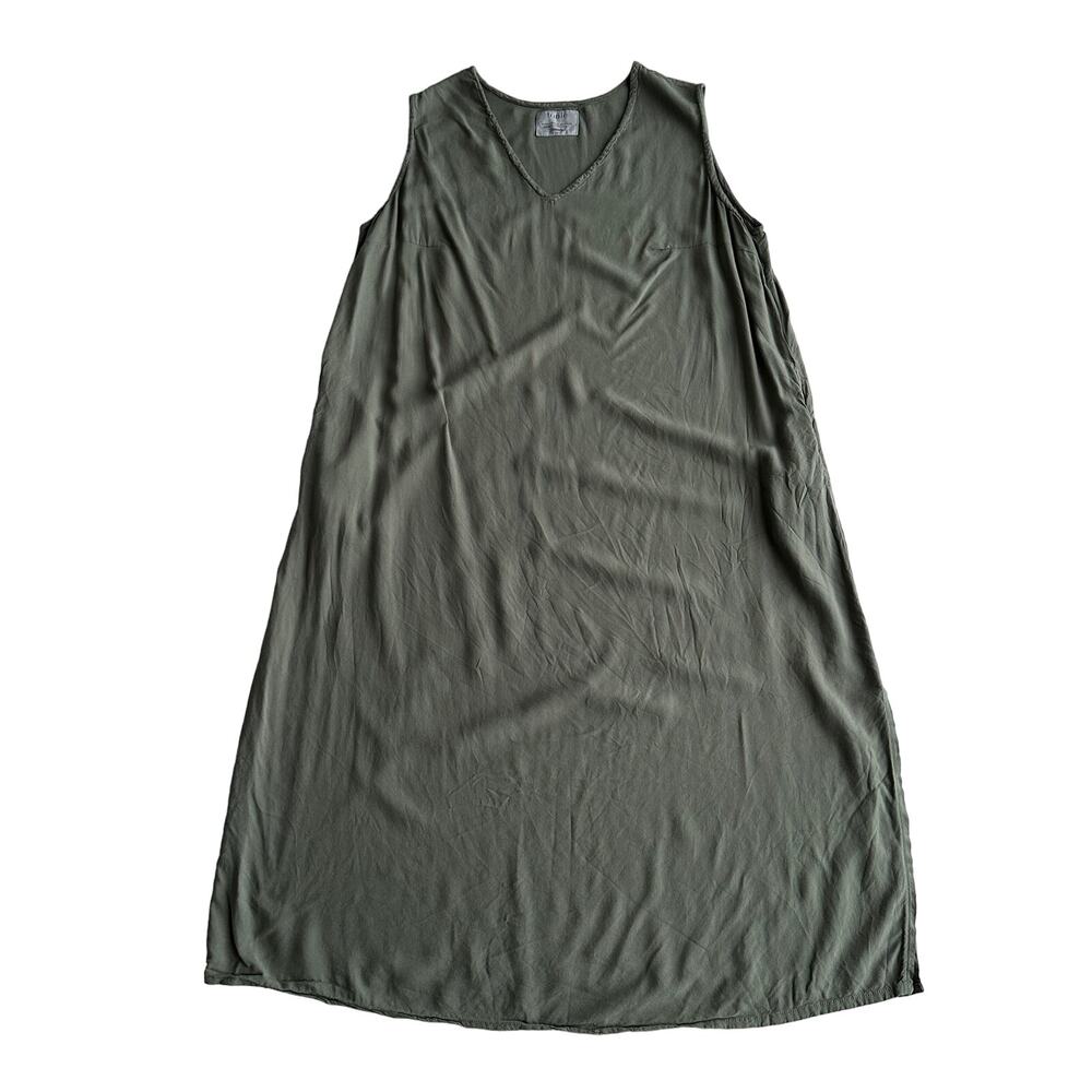 Tonle Recycled Material Lightweight V Neck Pockets Sleeveless Olive Dress XXL 2X